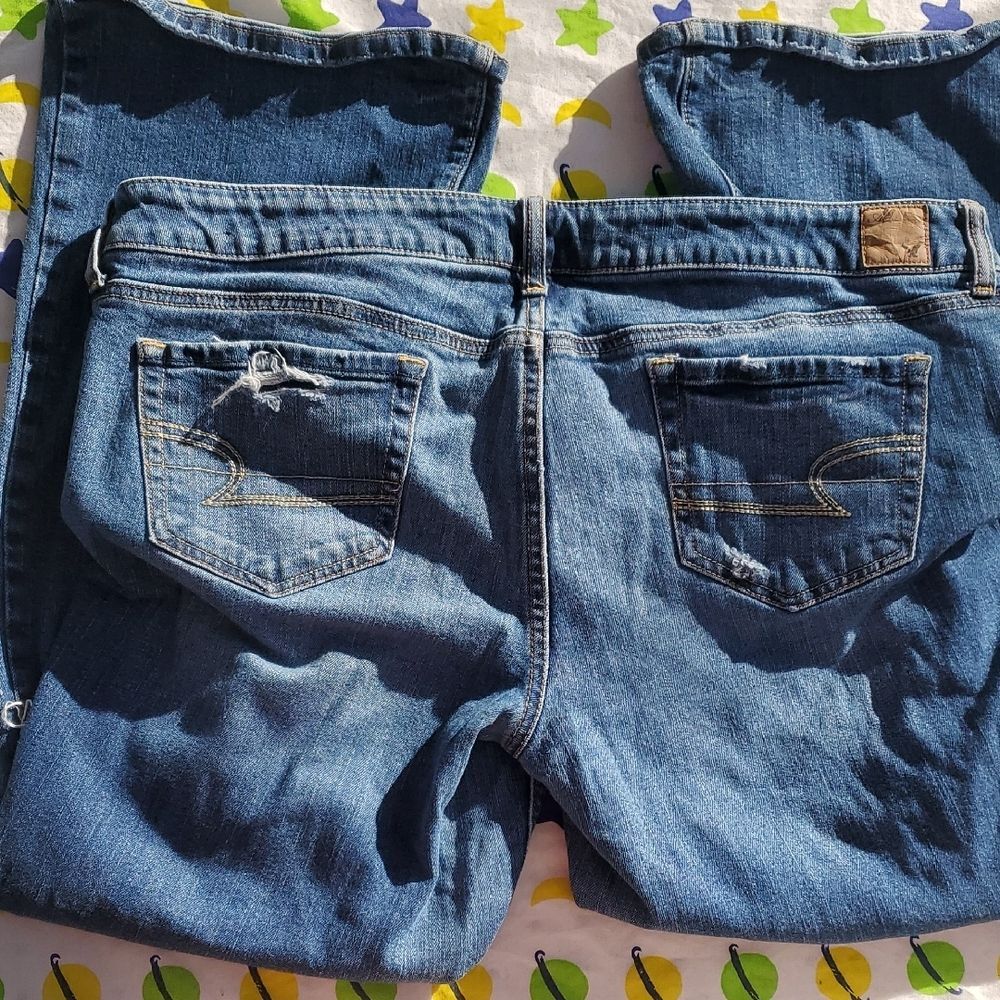 American Eagle Outfitters Ripped Blue Wide Leg Jeans Womens Size 18 - Picture 6 of 6
